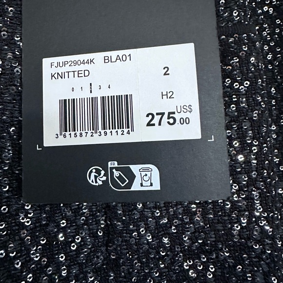 NWT | The Kooples | Black Knit Pencil Midi Skirt | Silver Sequin-Embellished - Picture 8 of 10